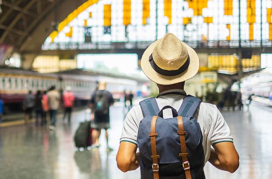 person at train station